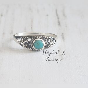 925 Sterling Silver Genuine Turquoise Flower Design Ring Boutique New!